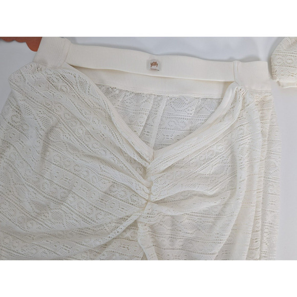 YITTY Ivory Knit Slip Semi Sheer Lace Crop Top and Ruched Back Legging Set M - Picture 8 of 16